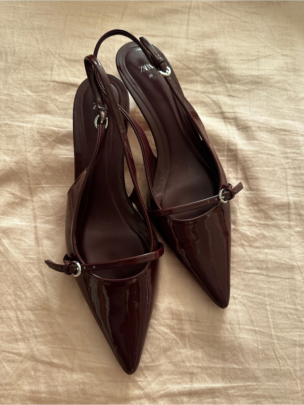 Zara Dark Burgundy Patent Slingback Pointed Toe Mules